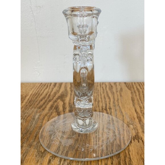 Vintage Glass 3 Arm Candle Holder Etched Floral Design - Picture 10 of 10